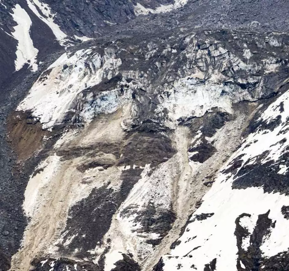 Gletscher mit Schnee und Felsen